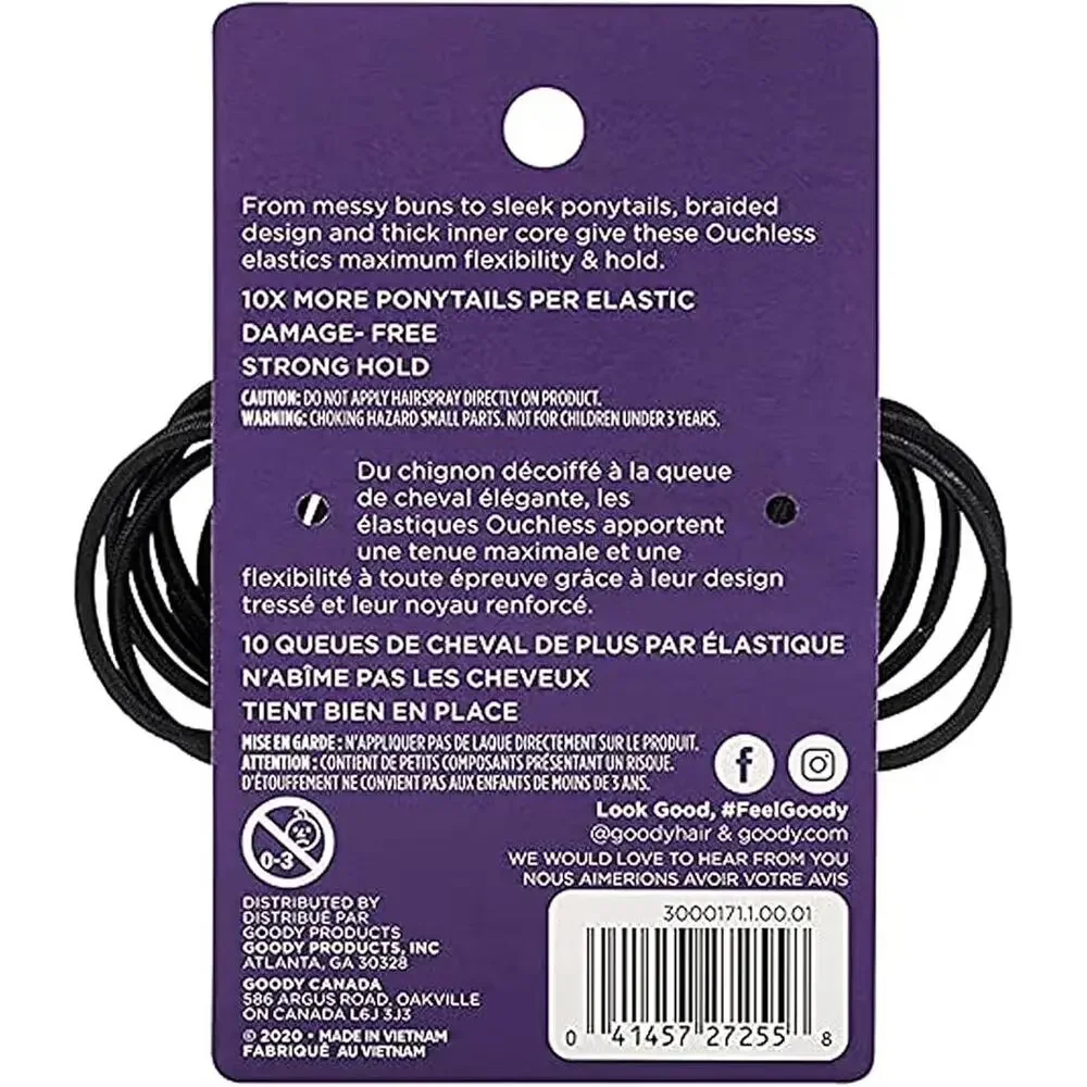 Goody Black Ouchless Hair Elastics 37 Count Ponytail Holders NWT